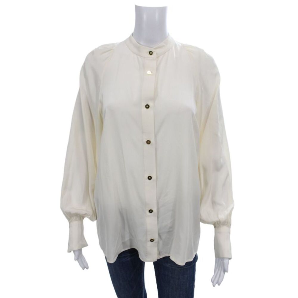 Zimmermann Womens Silk Collared Tunic Blouse Long Sleeve Beige Button Size 0
